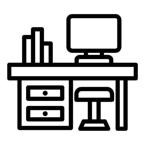 Office desk and computer icon